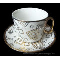 porcelain coffee gold cup and saucer with electroplate printing